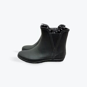 Outwoods Sammie Black Rubber‎ Chelsea Rain Boots Women Size 8M Polka Dot Lining